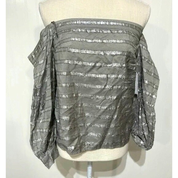 1. State Twilight Hour Metallic Stripe Off Shoulder Blouse Top NWT Size Small - Picture 2 of 6
